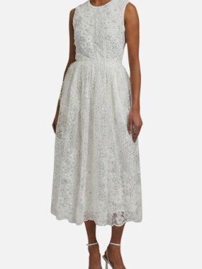 Self-Portrait Women's White Embellished Sleeveless Sequins MIDI-Dress Size 4